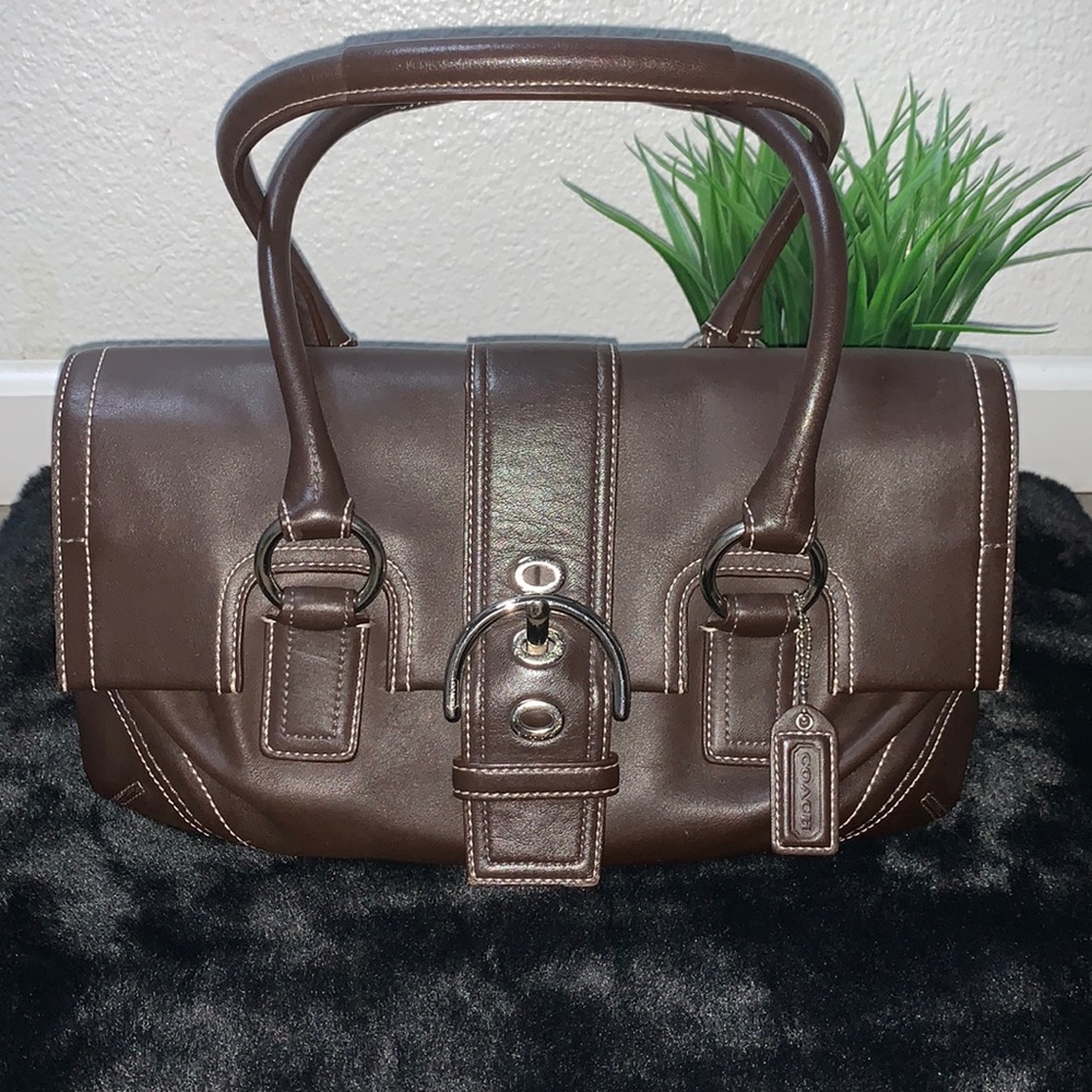 NWOT VINTAGE COACH HAMPTON SOHO BROWN LEATHER LARGE BUCKLE FLAP SATCHEL